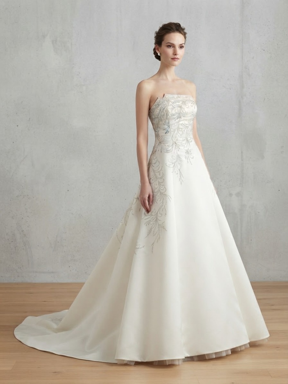 Strapless Ivory Embroidered A-Line Wedding Dress